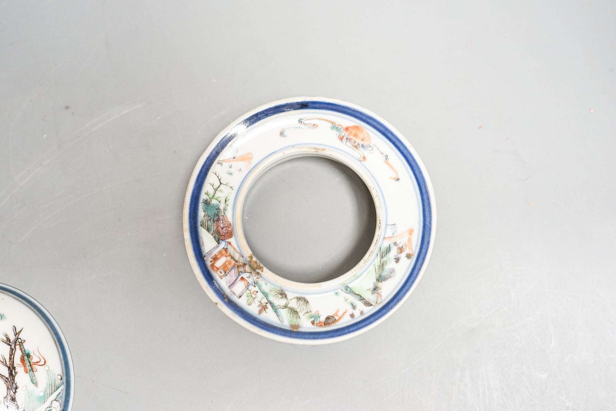 A late 19th century Chinese famille rose rice bowl, cover and stand, 11cm